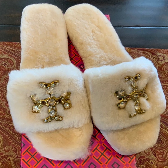 Tory Burch Shoes - Tory Burch Jeweled Shearling Slide - Buttermilk ,size9.5,BNIB,MSRP$298 Must have